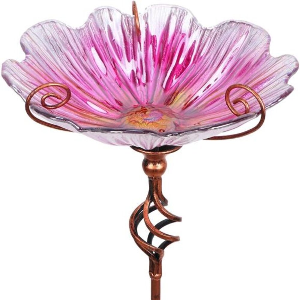 31 Inch Height Glass Birdbath Birdfeeder with Metal Stake Garden Yard